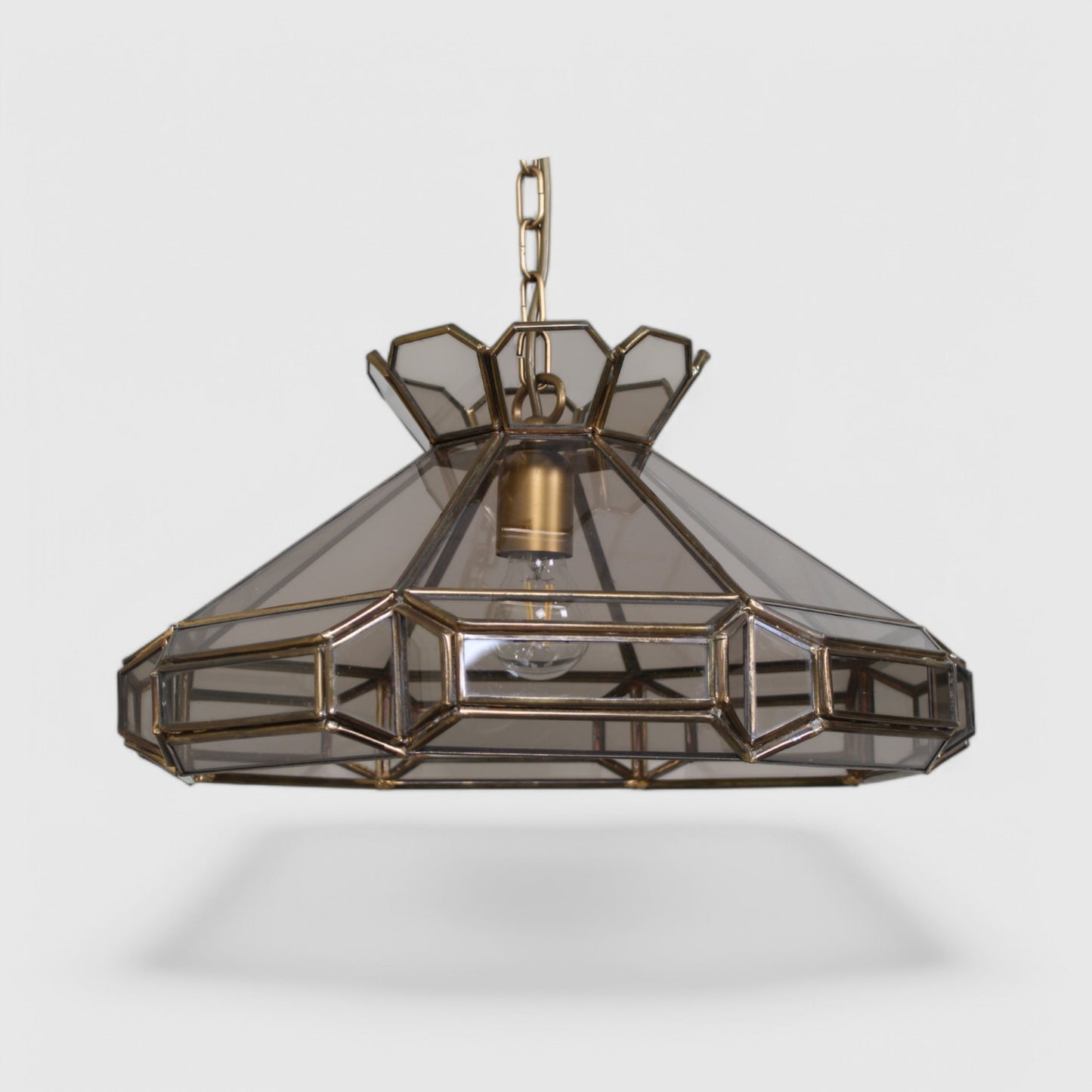 Vintage Pendelleuchte Buntglas - Rauchglas, 70er