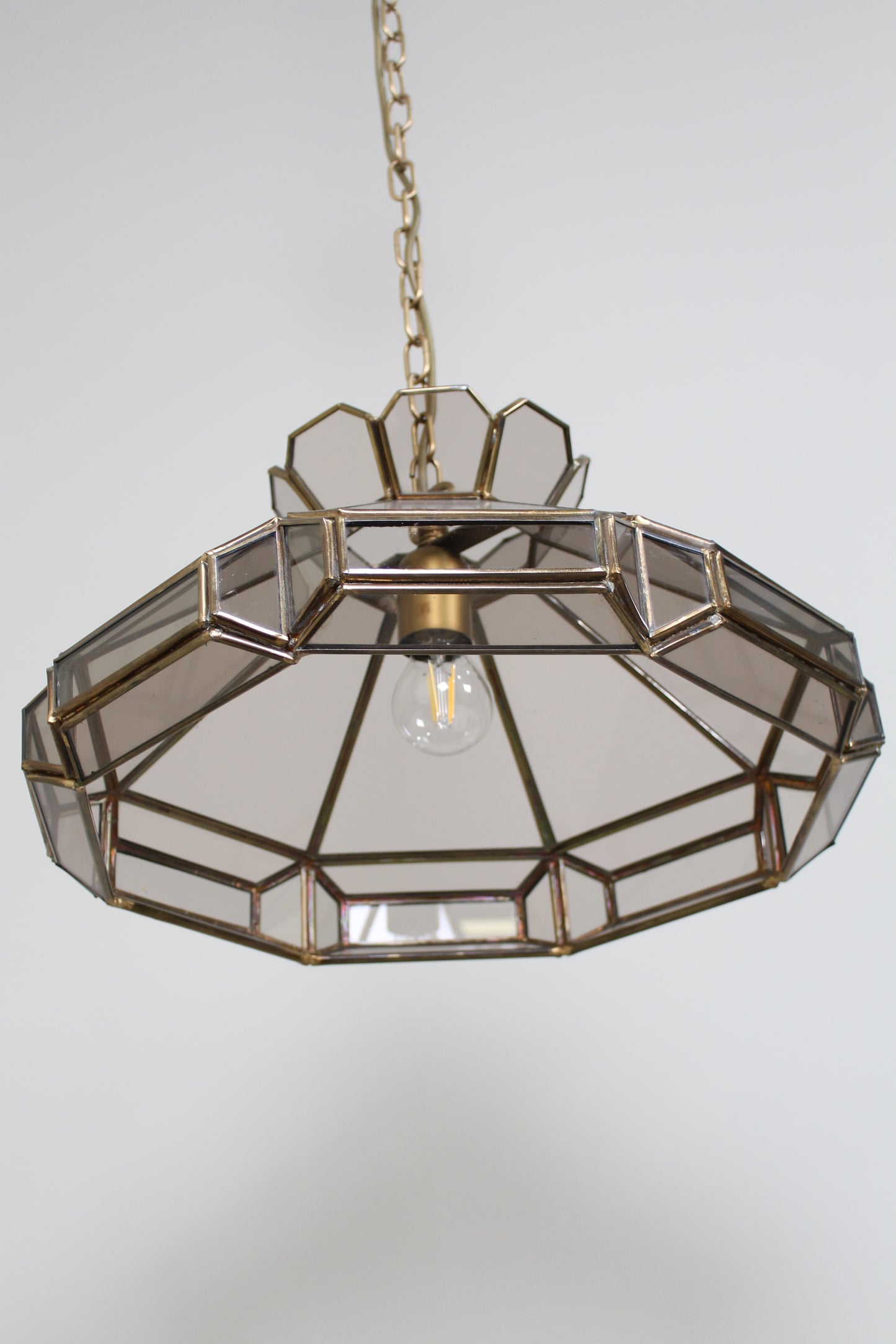 Vintage Pendelleuchte Buntglas - Rauchglas, 70er