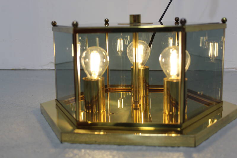 Vintage Lampe Brumberg - Messing, Rauchglas 70er