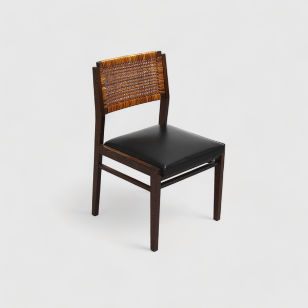 Vintage-Esszimmerstuhl – Wenge, Rattan, Kunstleder, 1960er Jahre | 01058