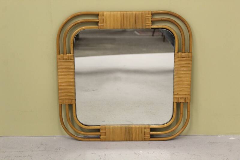 Vintage rotan spiegel - vierkant, riet, jaren '60