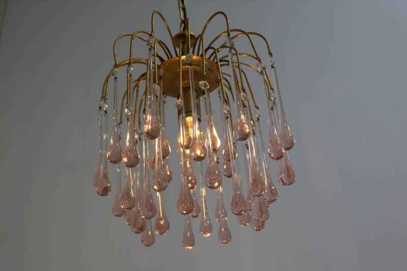 Vintage murano teardrop lamp - roze, goud jaren '70 | 01084