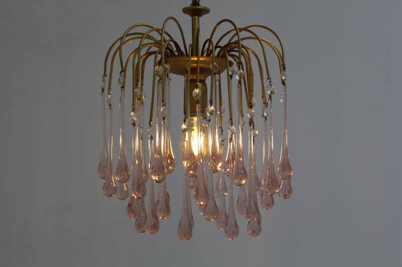 Vintage murano teardrop lamp - roze, goud jaren '70 | 01084