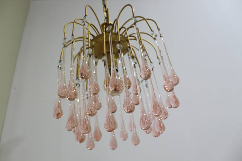Vintage murano teardrop lamp - roze, goud jaren '70 | 01084