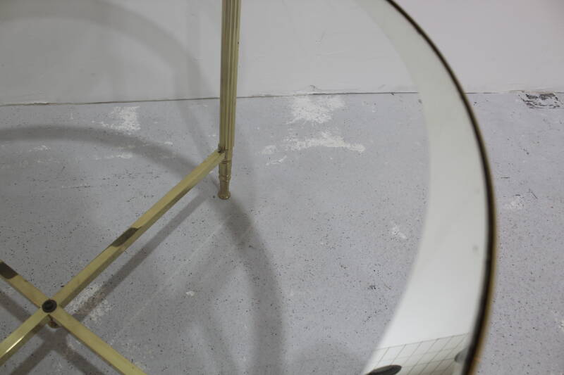 Vintage ronde salontafel, bijzettafel - glas, messing jaren '70 | 00981