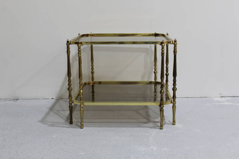 Vintage salontafel, bijzettafel - rookglas, messing jaren '70 | 00887
