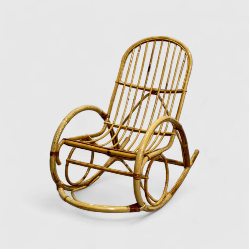 Vintage rieten schommelstoel - jaren '60 rotan | 01209