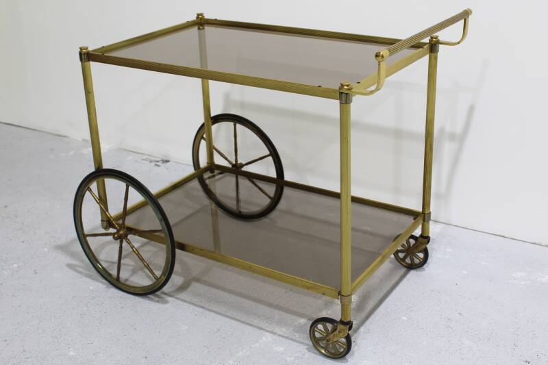 Vintage serveerwagen, messing rookglas - jaren '70 | 00939