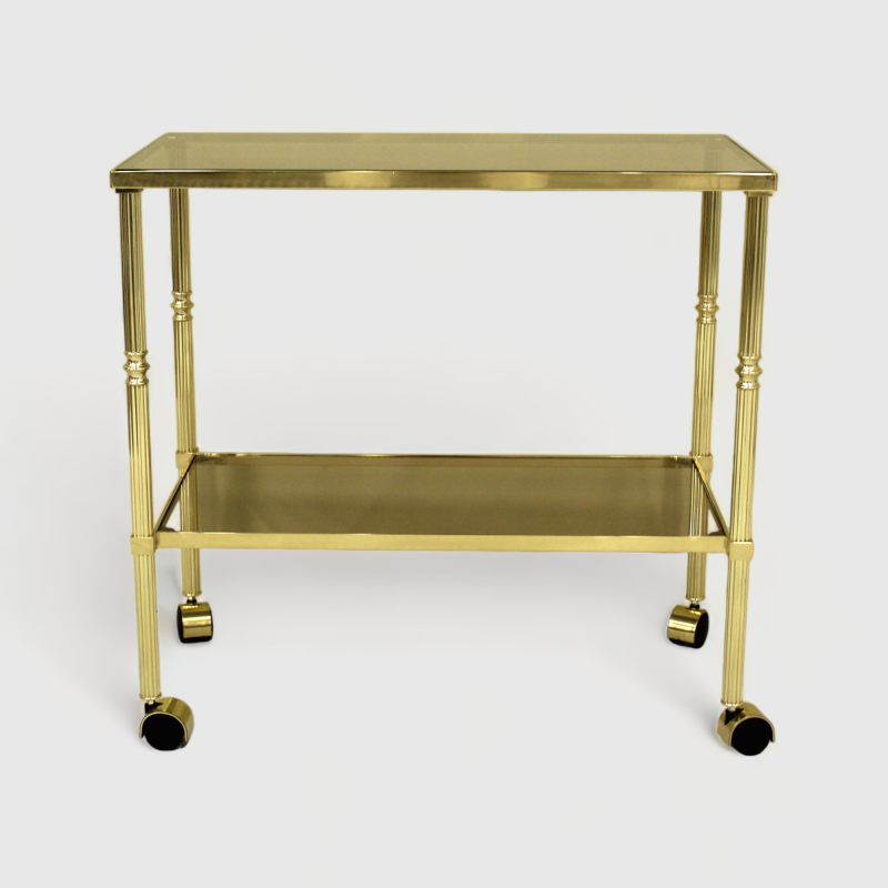 Vintage bar cart, serving trolley - brass, smoked glass, 1970s