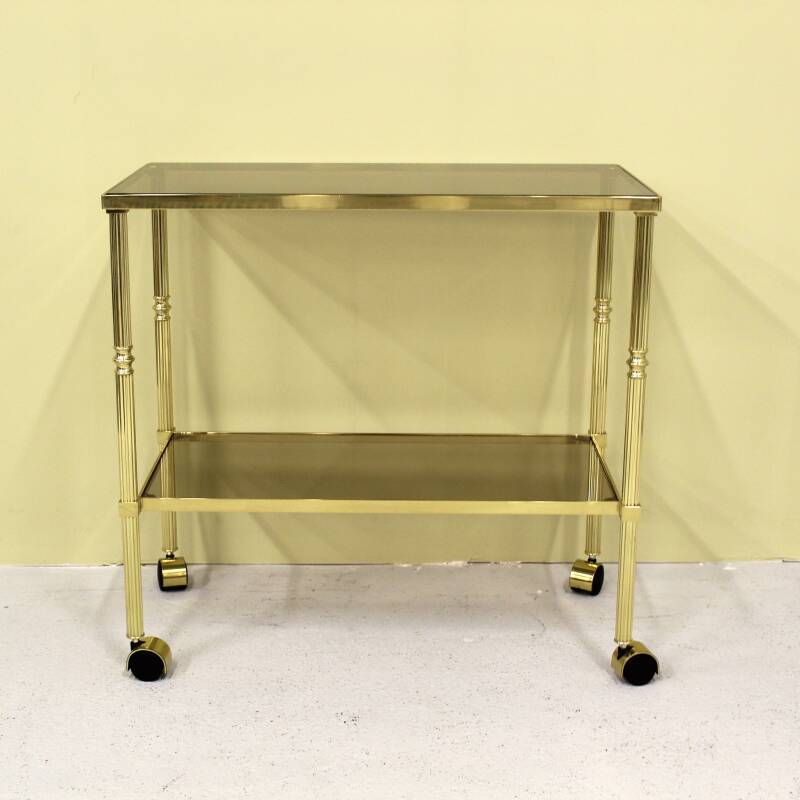 Vintage bar cart, serving trolley - brass, smoked glass, 1970s