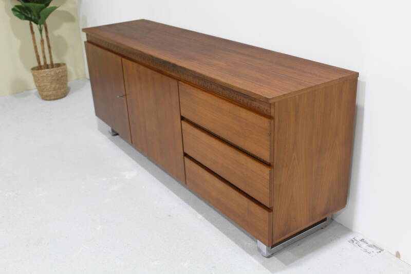 Vintage sideboard, sideboard - wood, chrome, 70s | 00984
