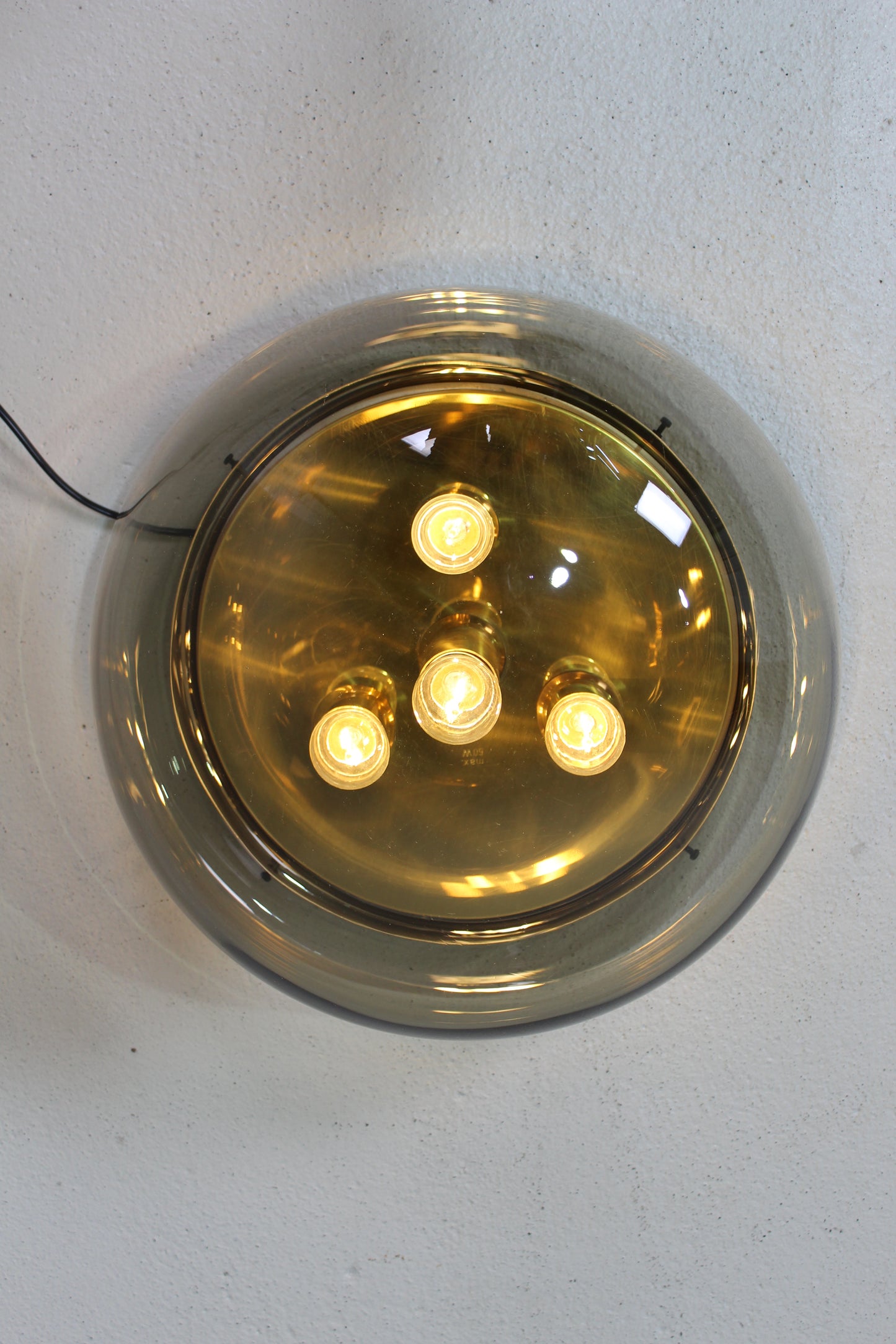 Vintage design plafondlamp rookglas, wandlamp - jaren '70