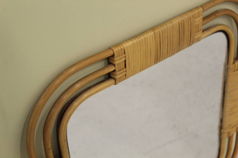 Vintage rotan spiegel - vierkant, riet, jaren '60