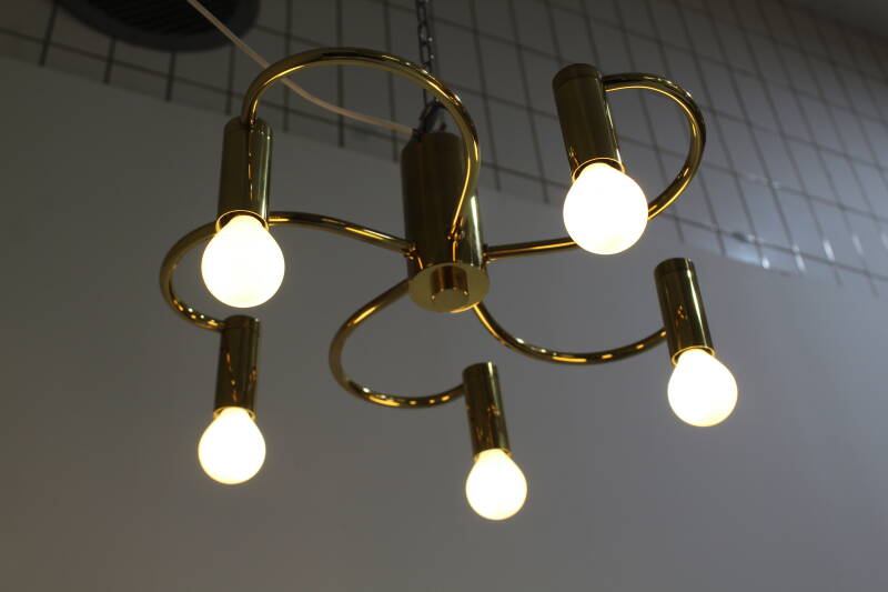 Vintage plafondlamp - 5- armig goud | 00841