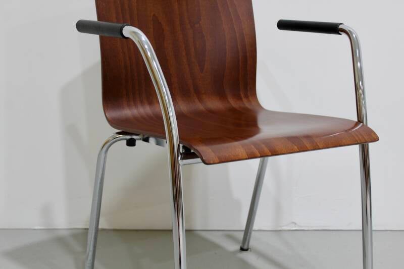 6x Vintage Esszimmerstühle - stapelbar, Chrom, Holz