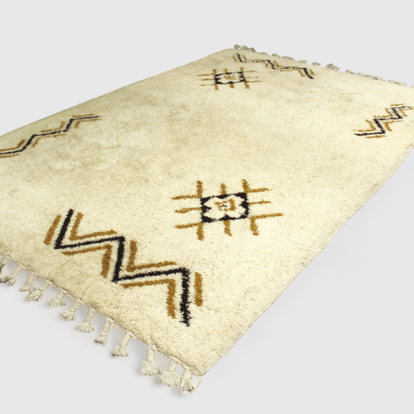 Vintage marokkanischer Berberteppich - handgeknüpft, weiß, creme, braun