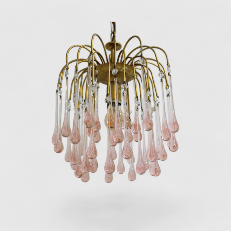 Vintage murano teardrop lamp - roze, goud jaren '70 | 01084