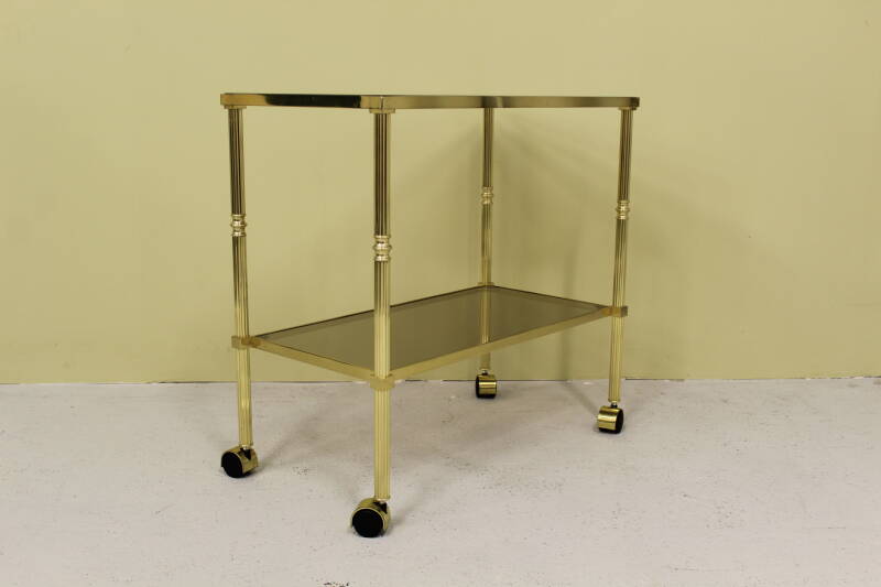 Vintage bar cart, serving trolley - brass, smoked glass, 1970s