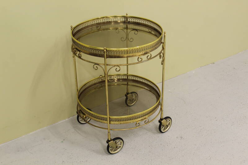 Vintage French brass bar cart - smoked glass, 70s | 00806