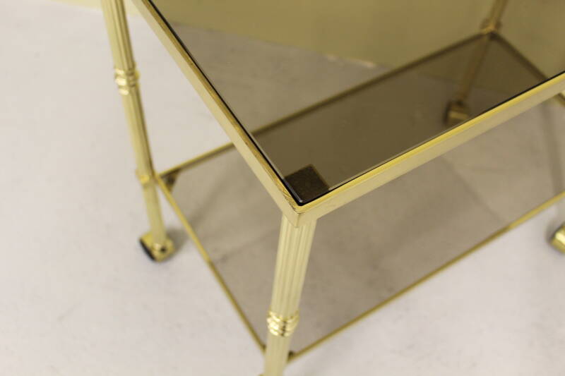 Vintage bar cart, serving trolley - brass, smoked glass, 1970s