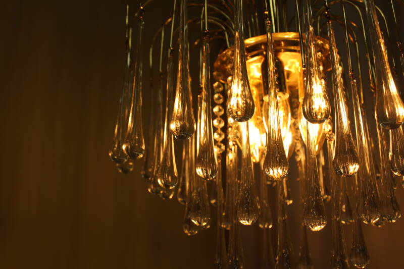 Vintage teardrop lamp - transparent, gold Murano | 00868