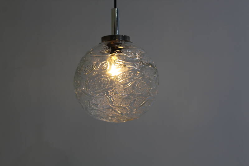 Vintage bollamp, hanglamp - chroom, transparant, jaren '70 | 00931