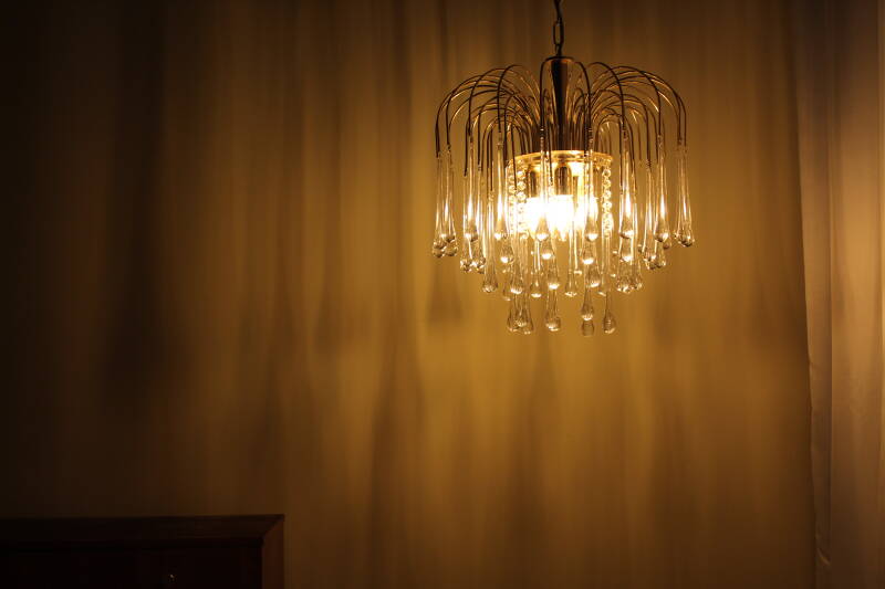 Vintage teardrop lamp - transparent, gold Murano | 00868