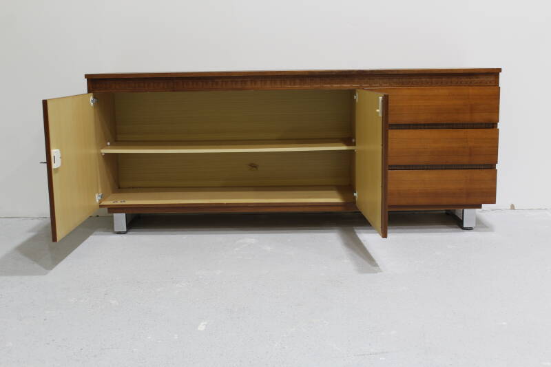 Vintage sideboard, sideboard - wood, chrome, 70s | 00984