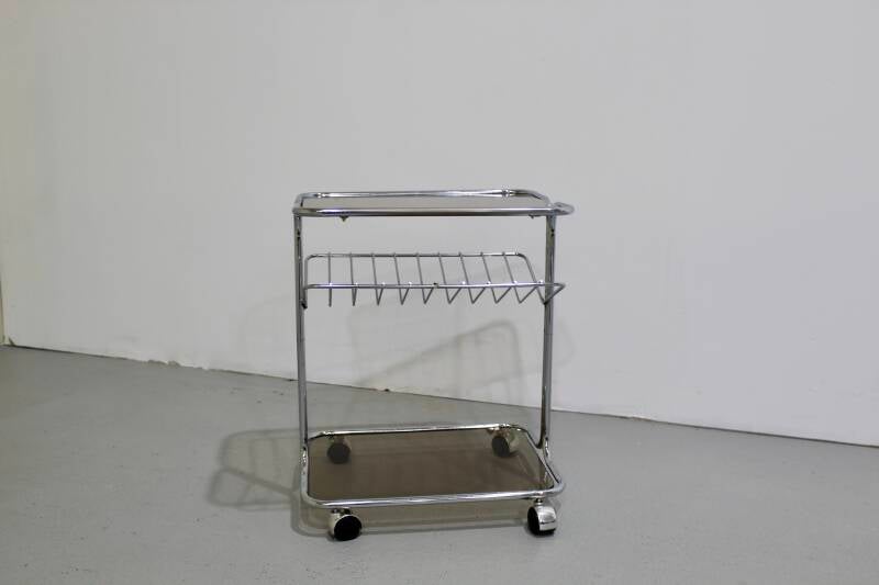 Vintage bijzettafel, trolley, lectuurmand - Jaren '80, rookglas | 01187