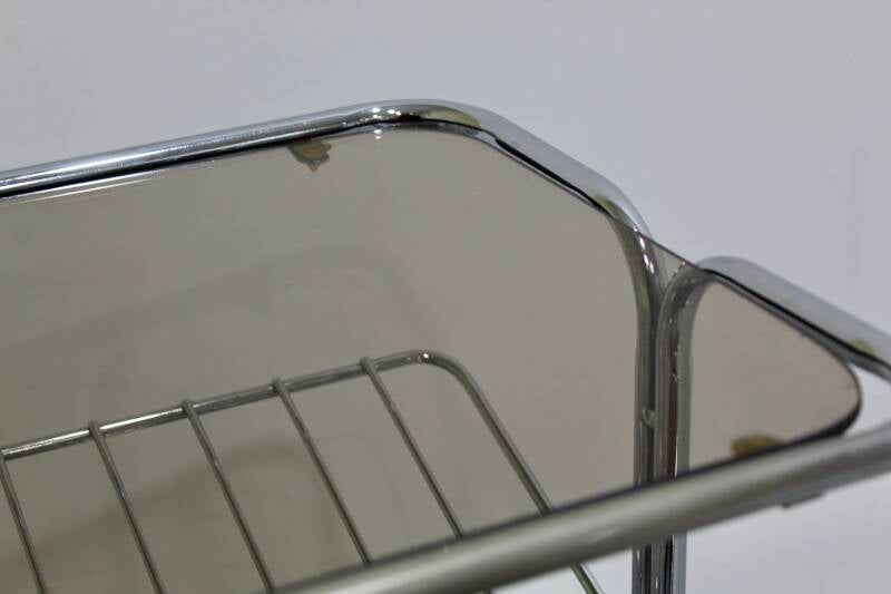 Vintage bijzettafel, trolley, lectuurmand - Jaren '80, rookglas | 01187