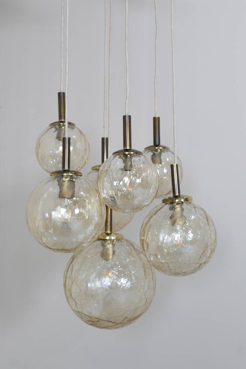 Vintage gold cascade lamp, pendant lamp with globes - 70s | 01367