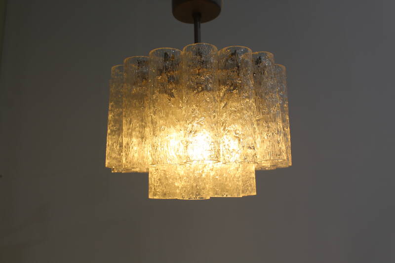 Vintage DORIA Pendelleuchte Kronleuchter - Eisglas 60er | 01244