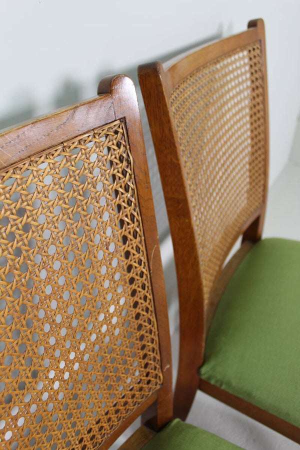 Vintage eetkamerstoelen - Lübke, groen, riet jaren '40/'50 | 01333