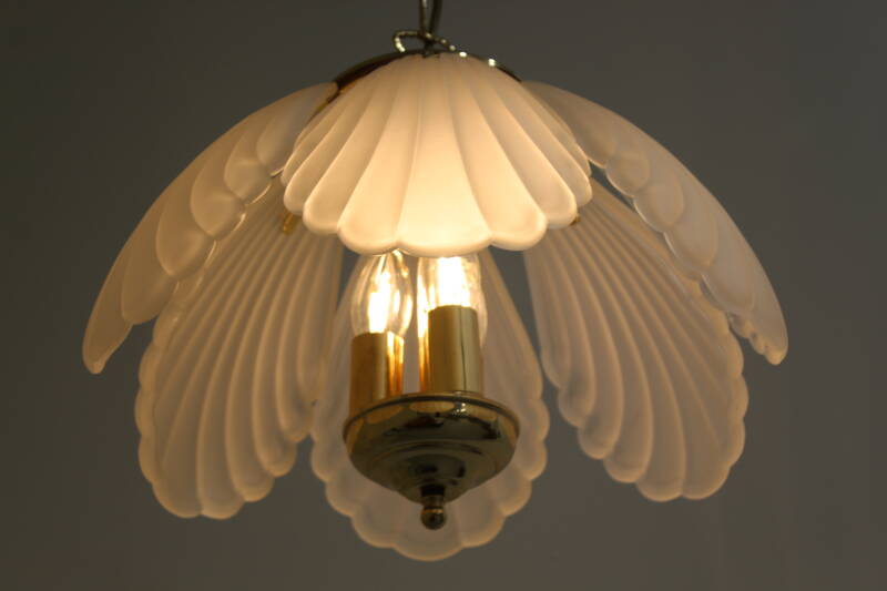 Vintage hanglamp - messing, glas, Hollywood Regency, jaren '70 | 01236
