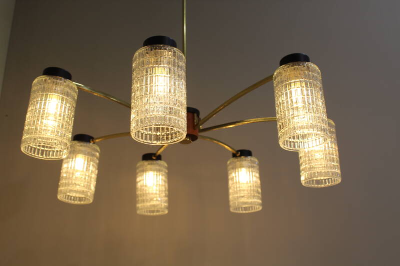 Vintage messing hanglamp 7-armig - jaren '50 | 01364