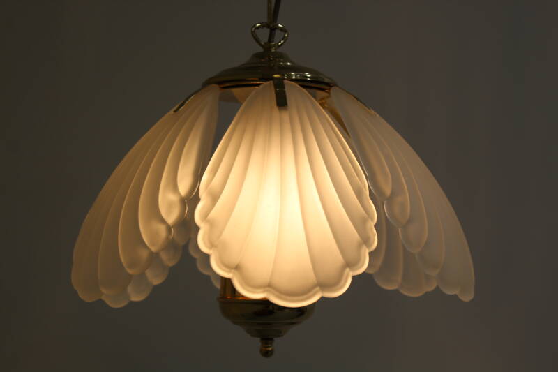 Vintage hanglamp - messing, glas, Hollywood Regency, jaren '70 | 01236