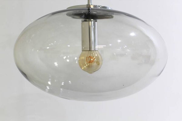 Vintage Glashütte Limburg Pendelleuchte - ovales Rauchglas, Chrom, 1960er | 01226