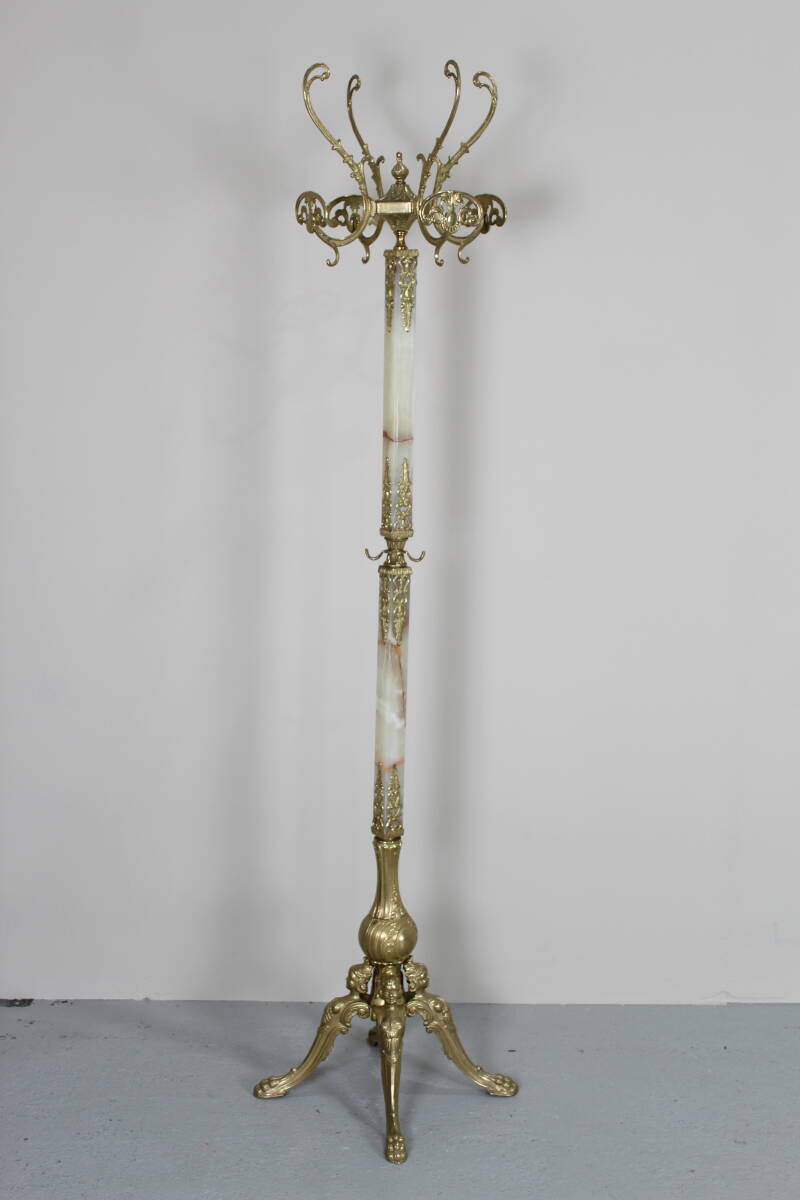Vintage standing coat rack, wardrobe - brass, onyx | 01347