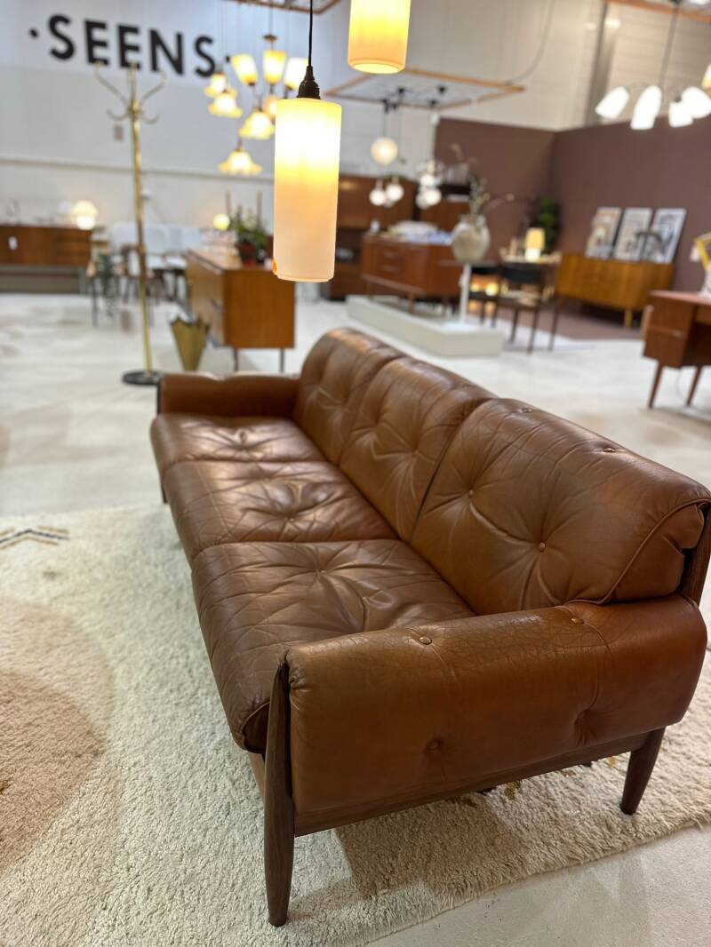 Vintage leather 3-seater sofa - 1960s, brown | 01431
