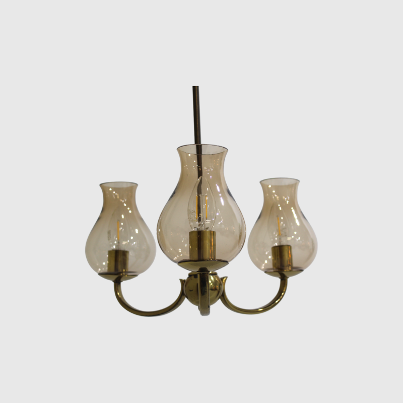 Vintage pendant lamp - 3 arms, brass 70s | 00976