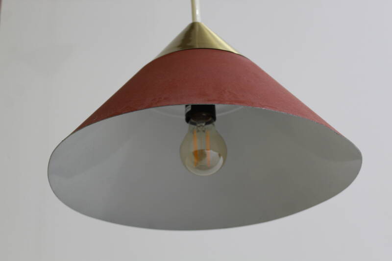 Vintage metalen hanglamp - Honsel Leuchten, jaren '70 rood, goud | 01172