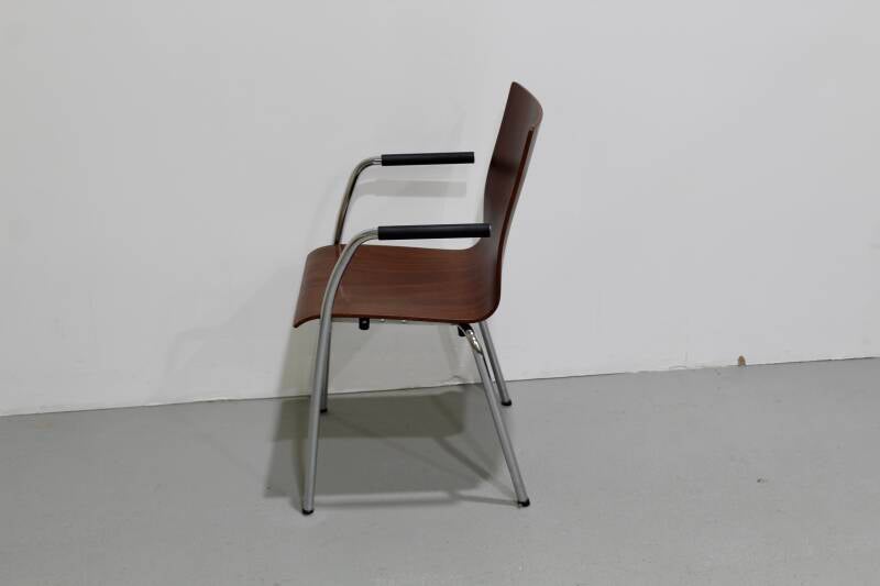 6x Vintage Esszimmerstühle - stapelbar, Chrom, Holz
