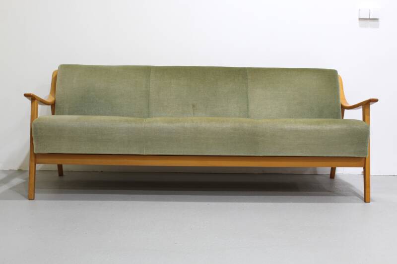 Vintage uitklapbare (slaap-) bank - groen, verlours, jaren '60 | 01230