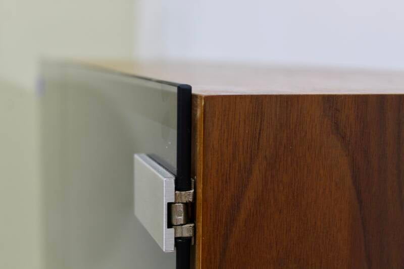 Vintage display cabinet - smoked glass, wood, 70s | 01248