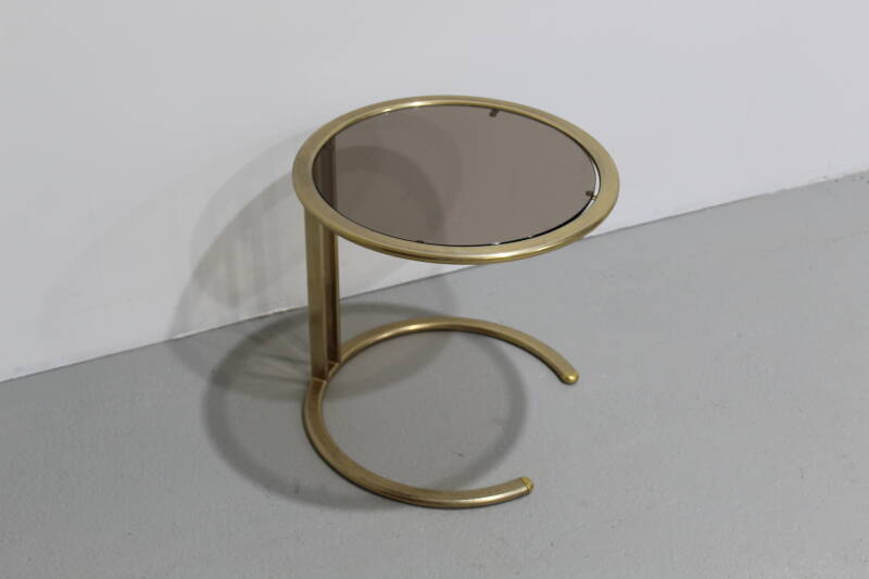 Vintage round side table - smoked glass, brass 70s | 01156