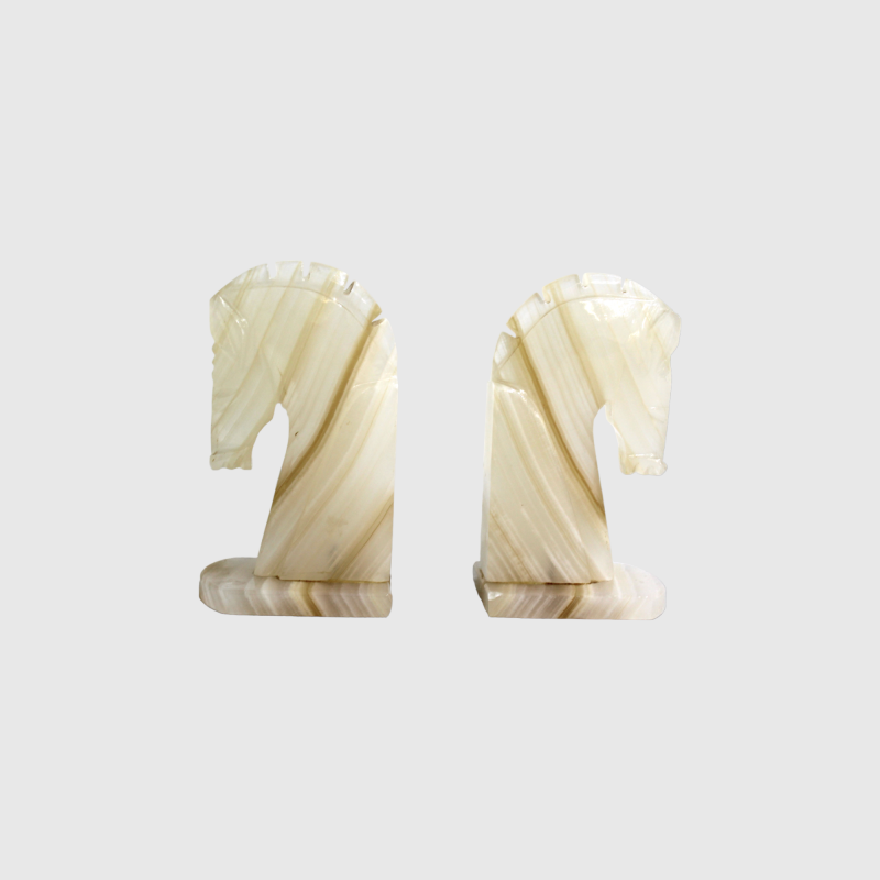 Vintage set of bookends Onyx, horses, horse head | 00907