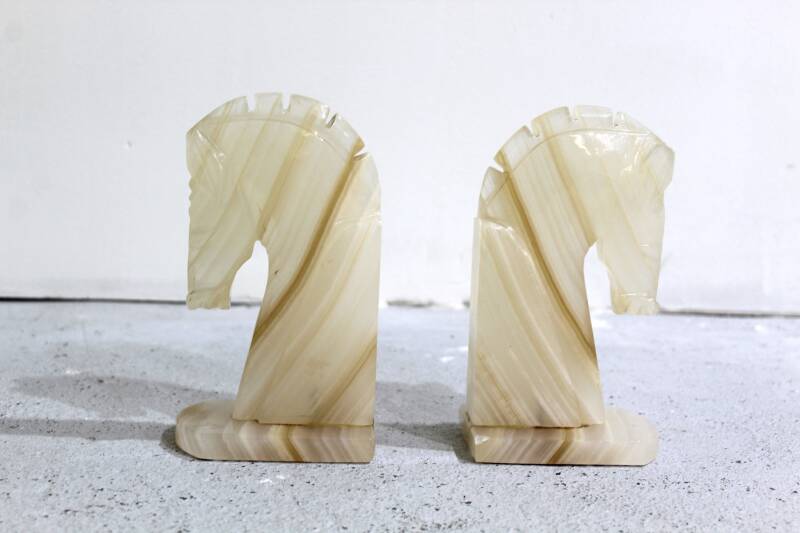 Vintage set of bookends Onyx, horses, horse head | 00907