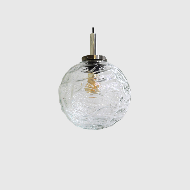 Vintage bollamp, hanglamp - chroom, transparant, jaren '70 | 00931