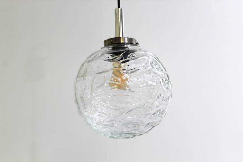 Vintage bollamp, hanglamp - chroom, transparant, jaren '70 | 00931
