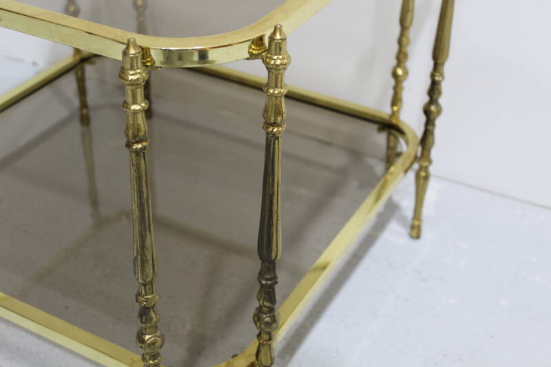 Vintage salontafel, bijzettafel - rookglas, messing jaren '70 | 00887